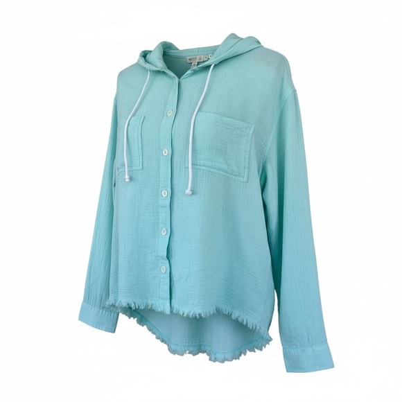 Uncharted Turquoise Hooded Button-Down Shirt - Picture 2 of 11